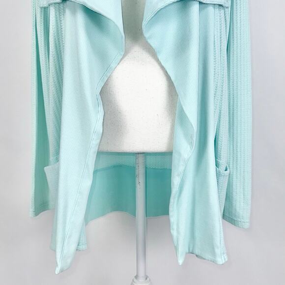 Fresh Produce Women's Waffle Knit Waterfall Cardigan Medium Teal - Picture 3 of 12